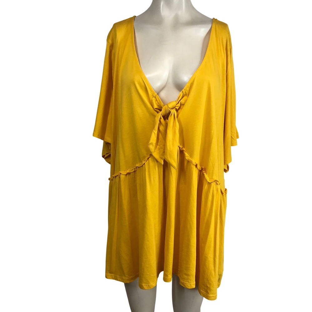 Torrid Yellow Tie Front Flutter Sleeve Tiered Ruffle Dress Plus Size 4
